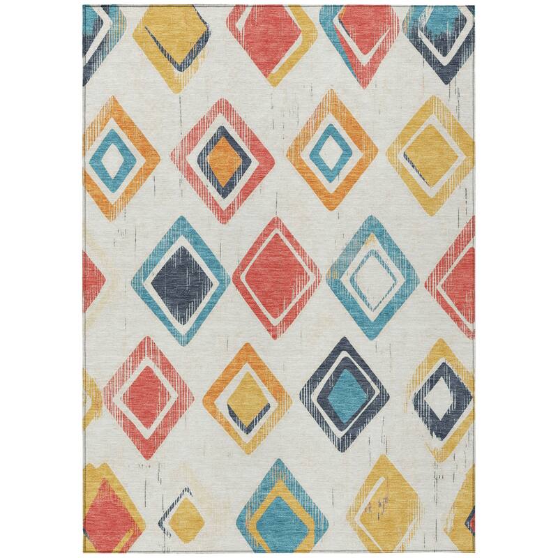 Machine Washable Indoor/Outdoor Diamond Contemporary Chantille Rug