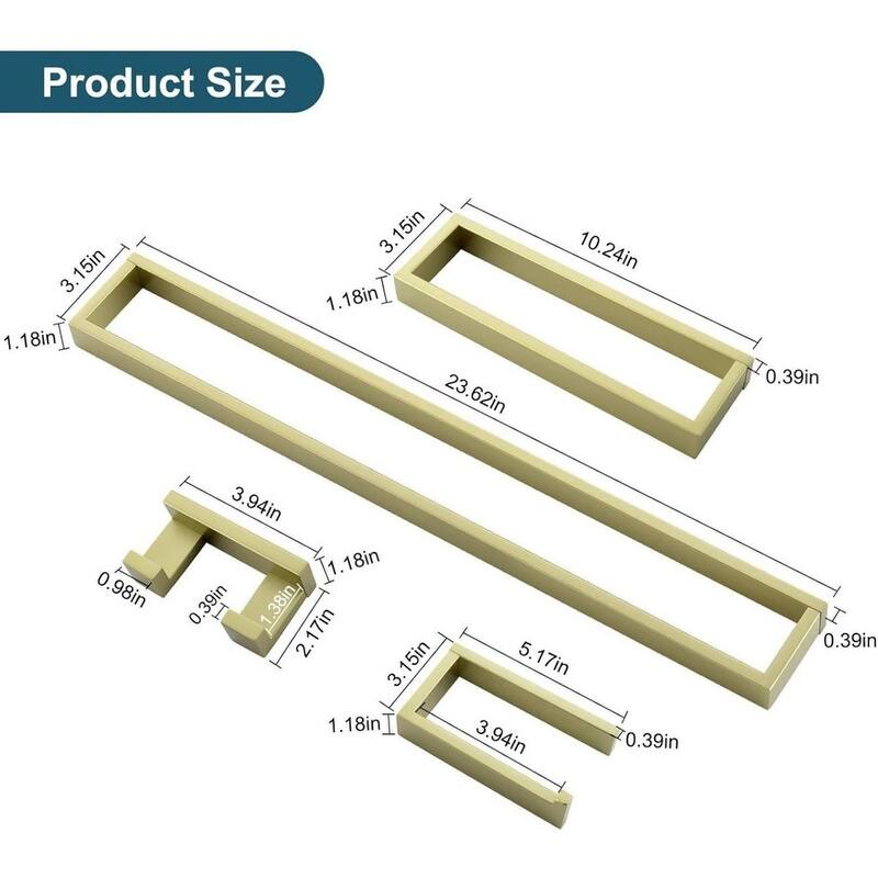 4-Piece Light Gold Bathroom Hardware Set: Modern Towel Bar Set with Stainless Steel Wall Mount Towel Rack, 23.6 Inch