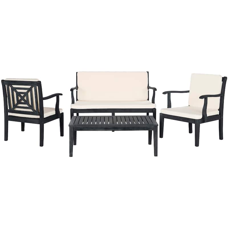 SAFAVIEH Outdoor Bethli Mar Acacia Wood 4-Piece Patio Set - 48W x 32D x 25H