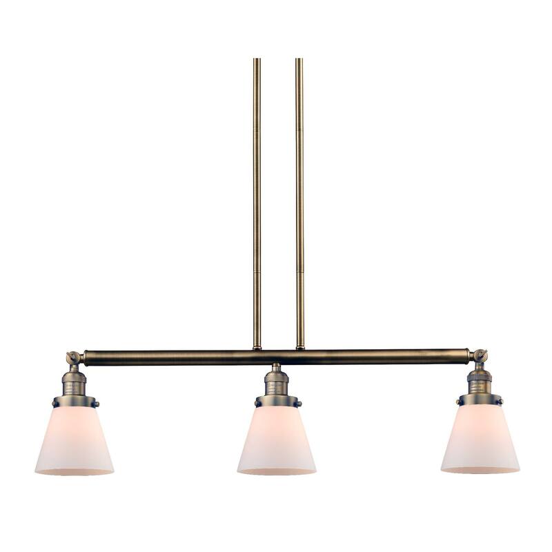 Innovations Lighting Small Cone 3 Light 39" Wide Linear Chandelier - Brushed Brass / Matte White Cased
