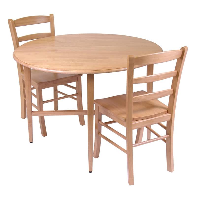 Dining Set 3pc Drop Leaf Table & Chairs, Light Oak Kitchen Dinette Set