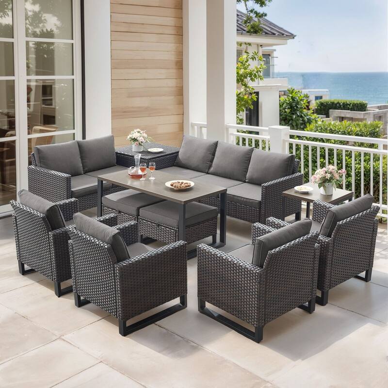 Gymojoy All-Weather Wicker Outdoor Patio Conversation Set Seating Group With Lounge Chairs And 52" Table