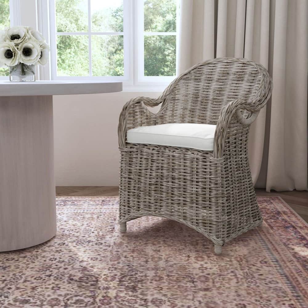 Natural Rattan Handwoven Wicker Armchair With Cushion by East at Main