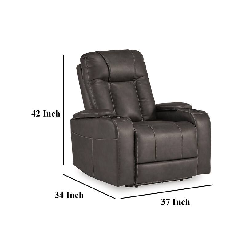 Callum Power Recliner Chair, Adjustable Headrest, Gray Faux Leather