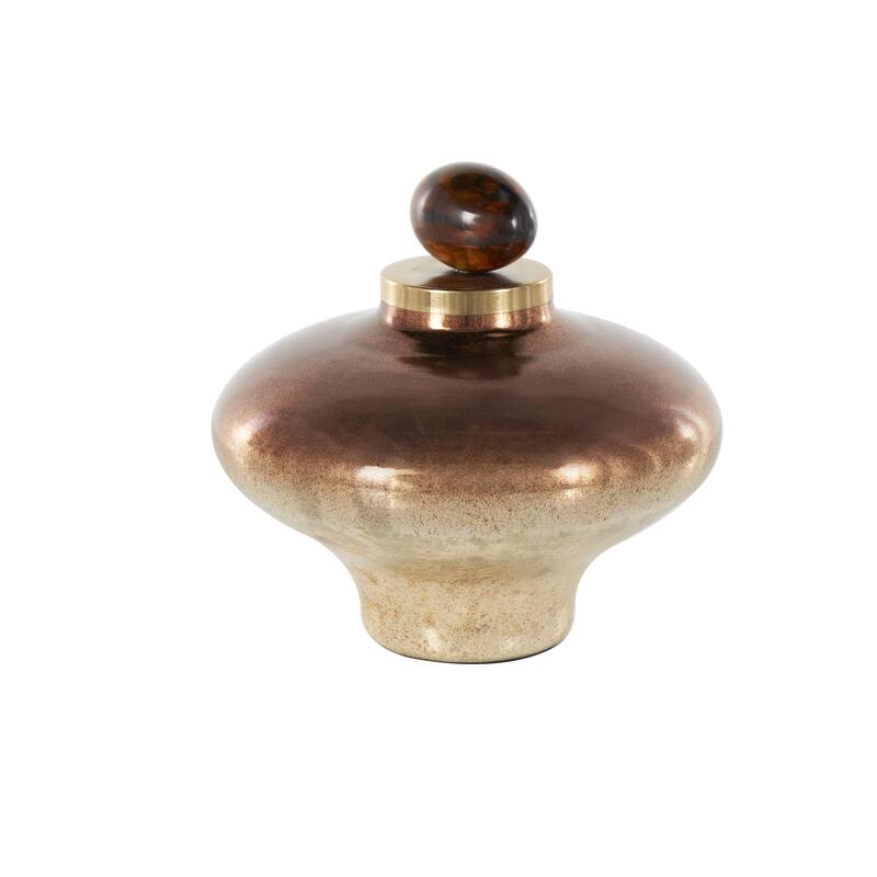 Copper Glass Speckled Ombre Living Room Decorative Jars with Textured Top Knob and Gold and Beige Accents