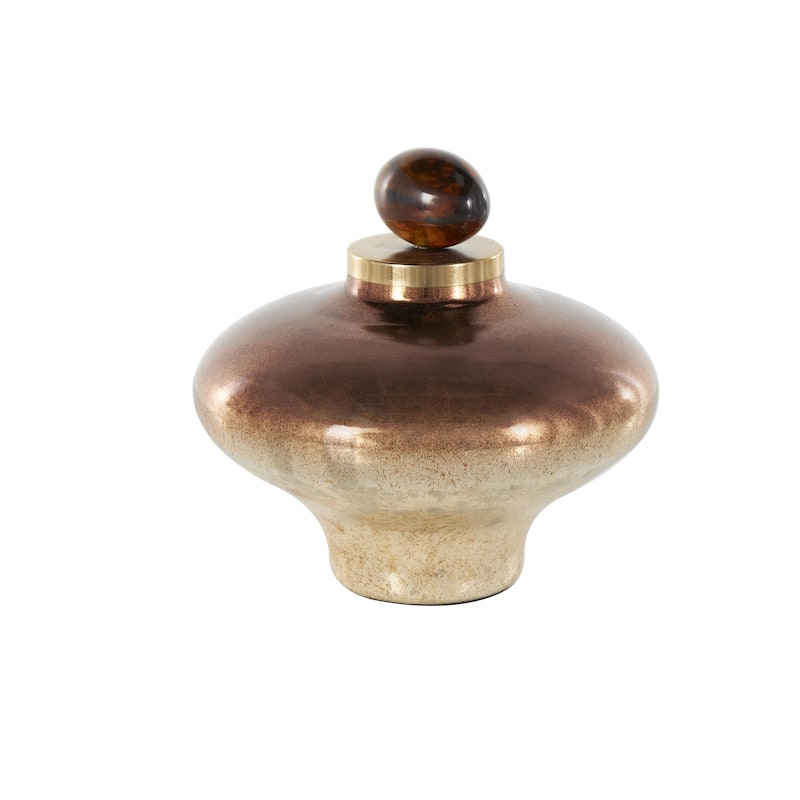 Glass Speckled Ombre Living Room Decorative Jars with Textured Top Knob and Gold and Beige Accents - Copper - Roche River Decor