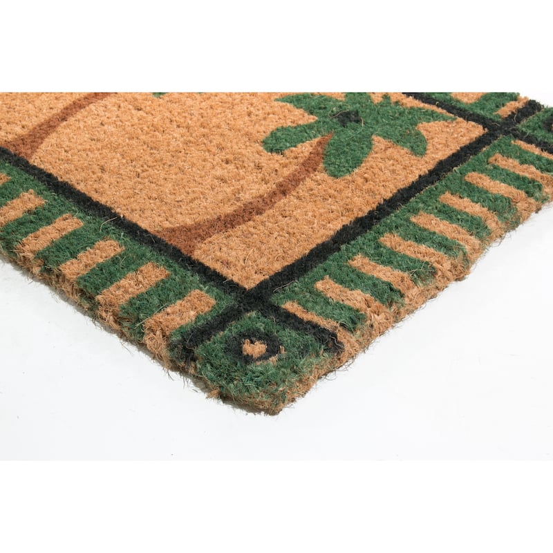 Green/ Brown Palm Tree Pattern Natural Coir Fiber Doormat