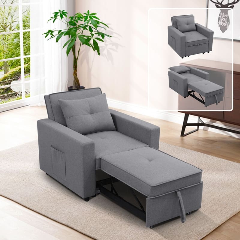 Versatile Grey Sofa with Adjustable Backrest and Removable Armrests