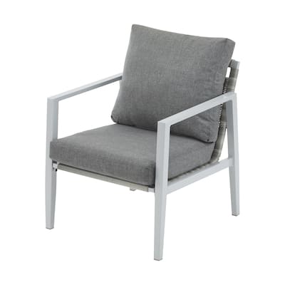 Modern Grey Lounge Chair with Aluminum Frame and Rope Accents Indoor and Outdoor Patio Seating - 25.59" x 26.77" x 34.25"
