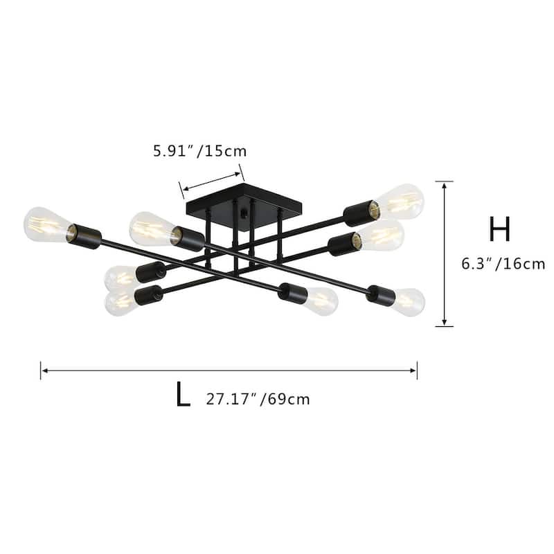 Modern 8-Light Sputnik Branches Semi Flush Mount Lighting Fixture