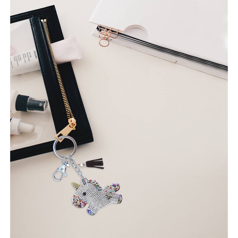 Aqua79 Unicorn Keychain - Rainbow Sparkling Rhinestones with Tassel - 3.6 x 2.75 x 0.5 inches