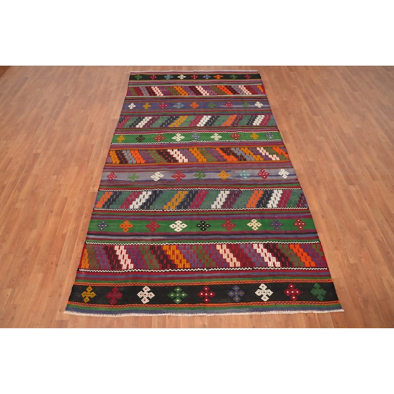 Hand Woven Oriental 100% Wool Carpet Southwestern Tribal Multi-Colored Kilim Area Rug - 9' 9'' X 5' 6''