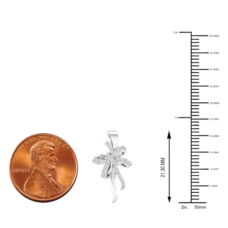 1/8ct TDW Diamond Bow Pendant Necklace in 10k Gold for Women