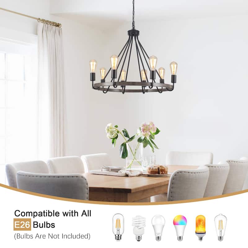 8-Light Candlestick Circle Wagon Wheel Foyer Chandelier Linear Island Chandelier Lighting for Dining Room