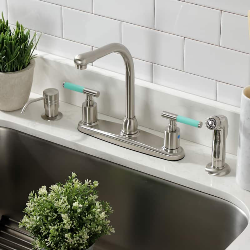 Kingston Brass Kaiser Two-Handle 4-Hole Deck Mount 8" Centerset Kitchen Faucet with Side Sprayer