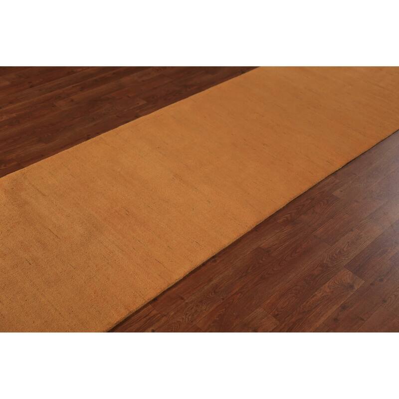 Orange Modern Gabbeh Runner Rug Handmade Solid Wool Carpet - 2'8" x 9'7"