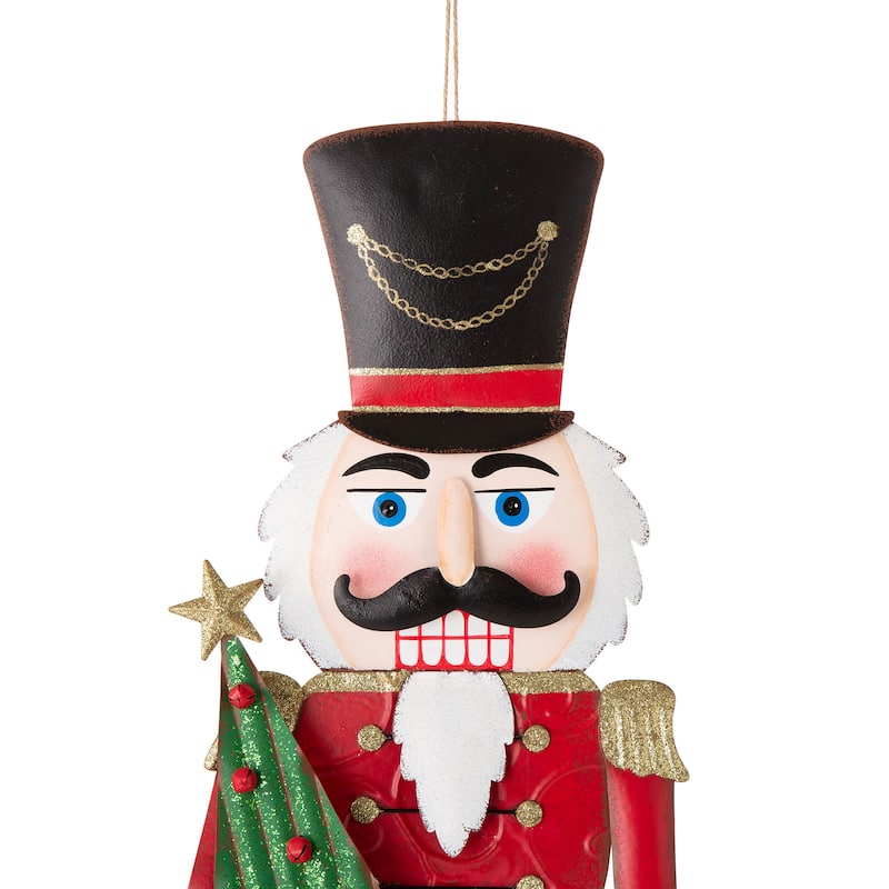 Glitzhome 36"H Christmas Metal Penguin Nutcracker Yardstake Standing Sign Wall Decor