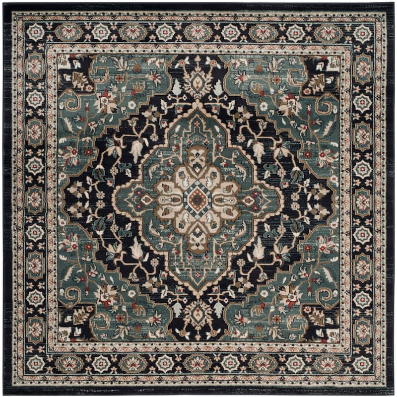 SAFAVIEH Lyndhurst Ledja Traditional Oriental Rug - 7' Square - Anthracite/Teal - Square