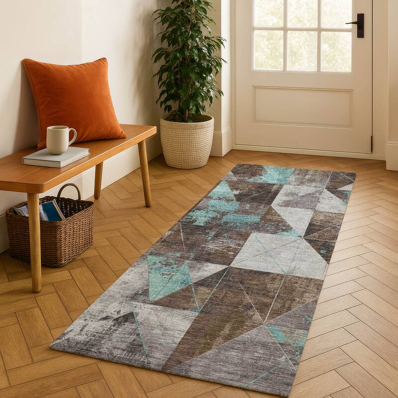 Premium Washable Super Soft Contemporary Mosaic Mayfield Rug - Chocolate - 2'3" x 7'6"