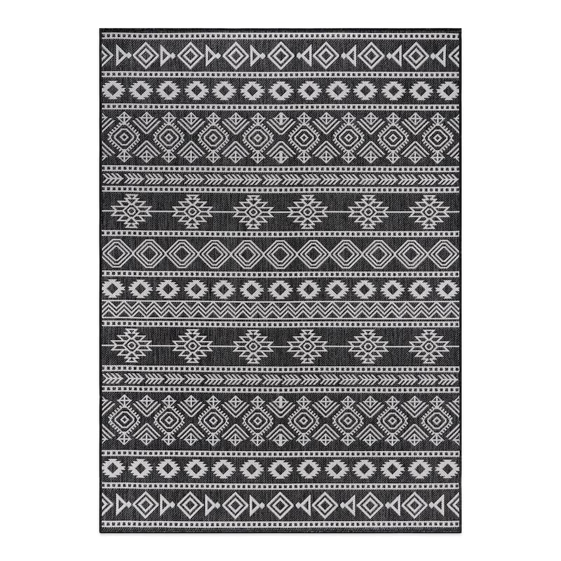 World Rug Gallery Geometric Boho Textured Flat Weave Indoor/Outdoor Area Rug
