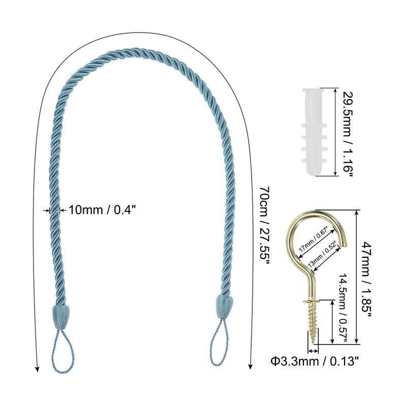 6pcs Curtain Tiebacks Ropes, Decorative Tie Backs with Hooks & Bolts