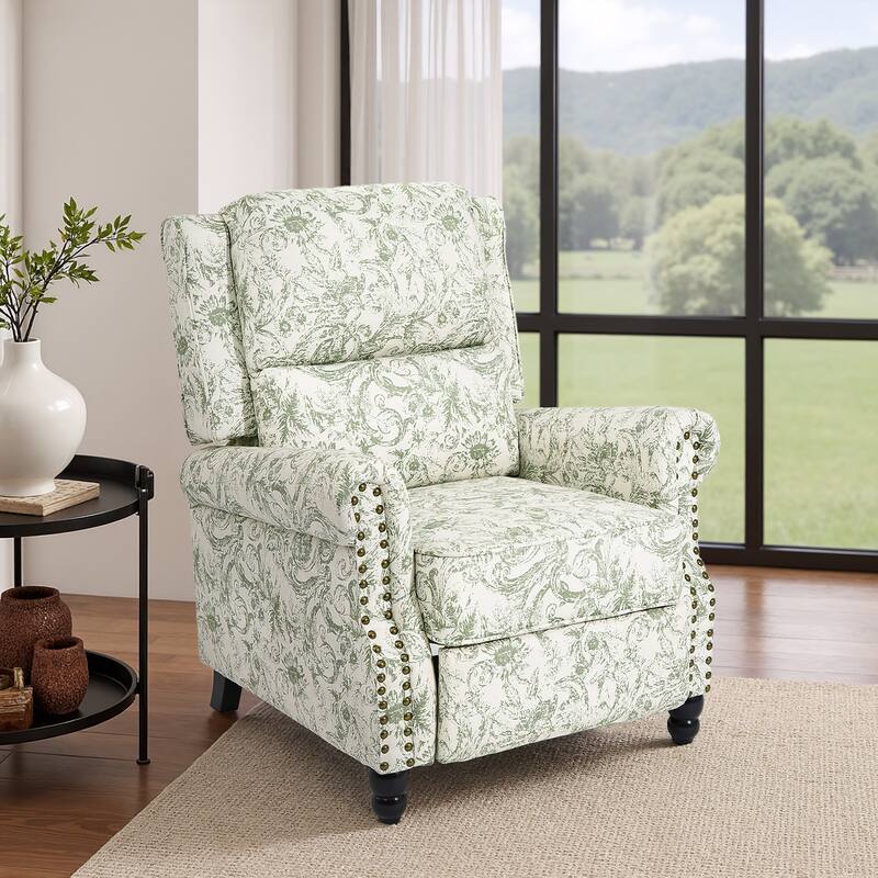 Modern Padded Seat Recliner Chair with PU Leather - Rococo Green Linen