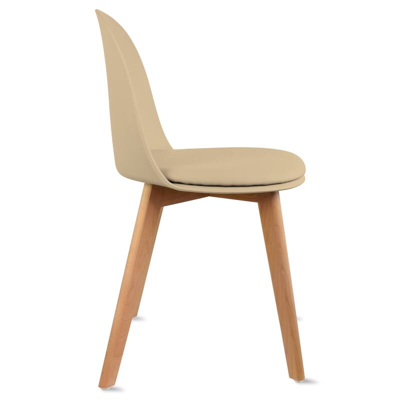 Set of 4 Plastic Dining Chairs Padded Cushion Faux Leather Wooden Legs For Kitchen Waiting Room Outdoor Party