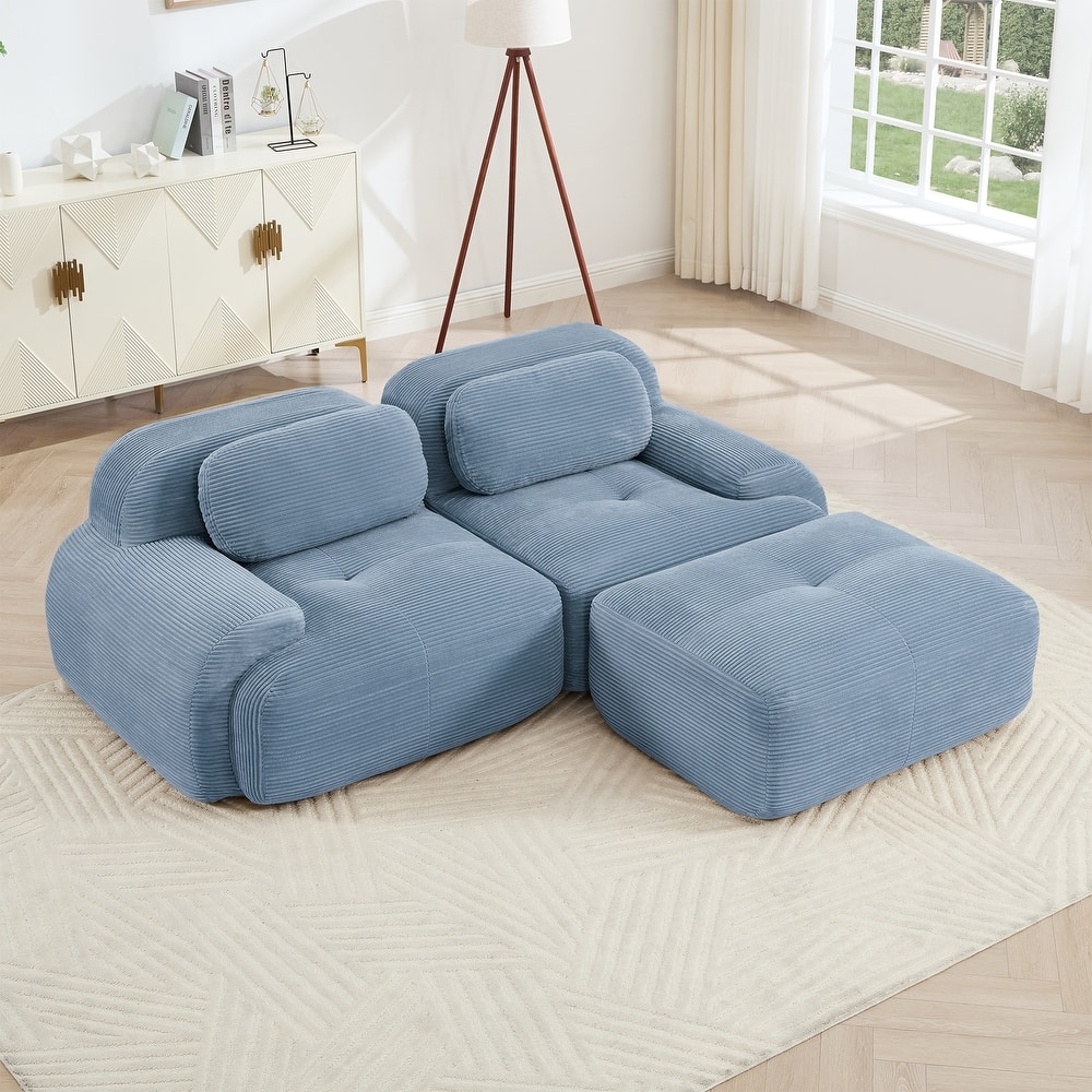Corduroy Modular Boneless Sectional Sofa with Ottoman, Free combination, Pet-Friendly, No Assembly Required