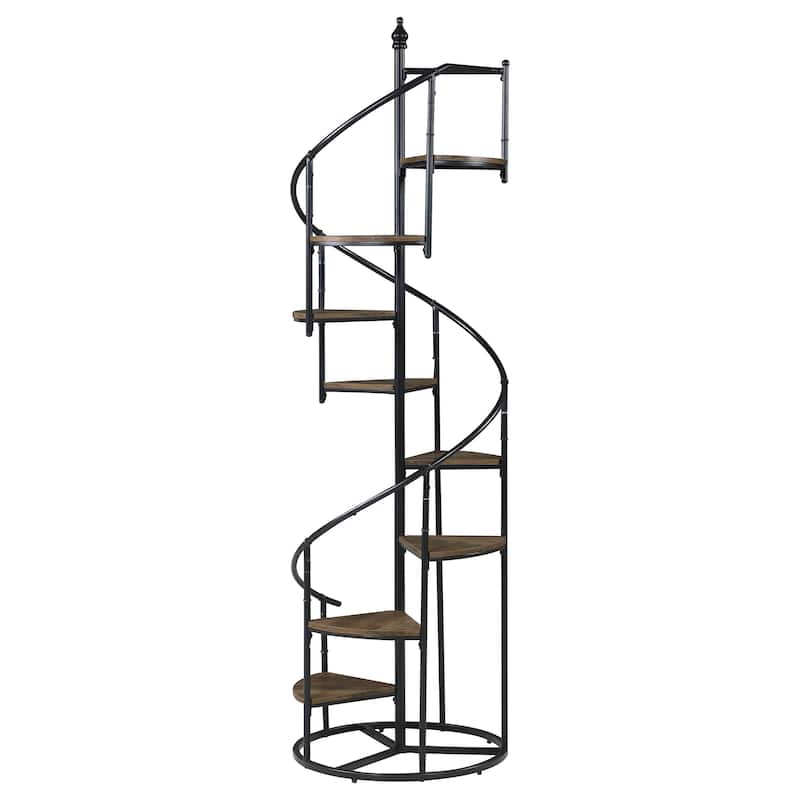 8-shelf Staircase Bookshelf Unique Black Spiral Design Rustic and Industrial Piece Heavy Gauge Steel Frame - Black,Brown
