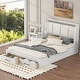 preview thumbnail 3 of 10, Queen Size Solid Wood Platform Bed with Upholstered Headboard, Kids Bed Frame with 2-Storage Drawers for Bedroom, Antique White