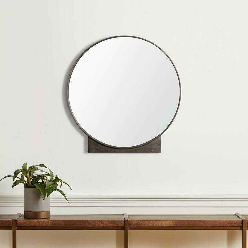 HomeRoots 38" Gunmetal Metal Round And Rectangle Framed Accent Mirror - 36.00 in. x 37.50 in. x 1.75 in. - 36.00 in. x 37.50 in.  x 1.75 in.