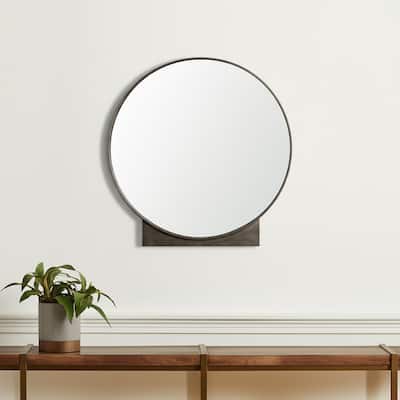 HomeRoots 38" Gunmetal Metal Round And Rectangle Framed Accent Mirror - 36.00 in. x 37.50 in. x 1.75 in.
