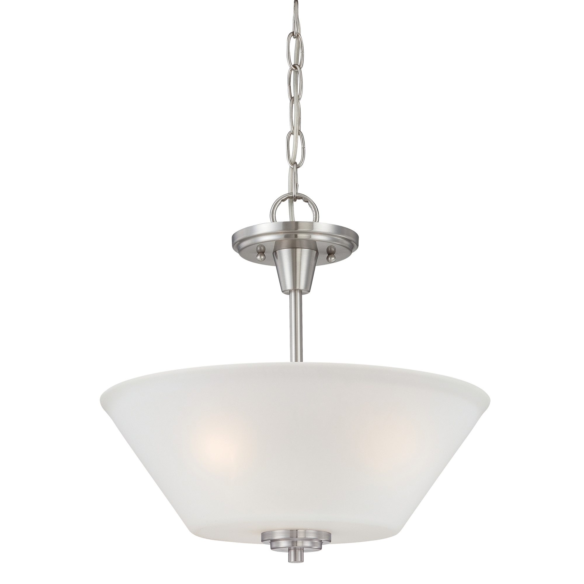 2-Light Brushed Nickel Hanging Pendant Ceiling Light Fixture with Glass - 15"