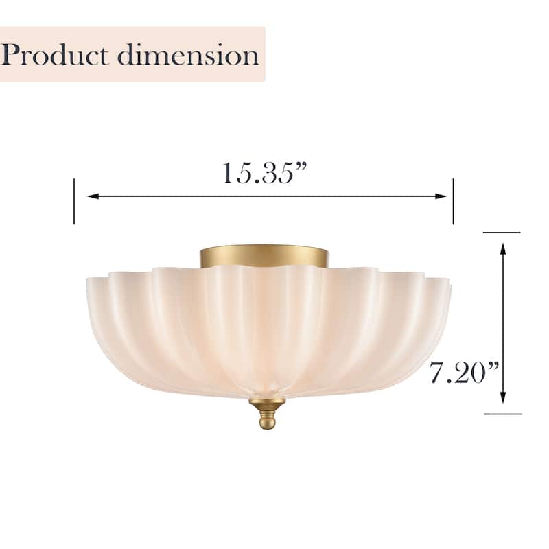 Vernazza Flush -Mount Gold Ceiling Light Brass with Milk Glass, 3-Bulbs
