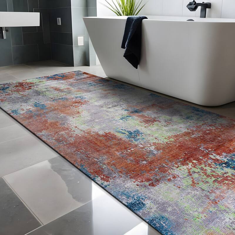 Beverly Rug Queen Abstract Non-Slip Rubber Back Washable Indoor Area Rug