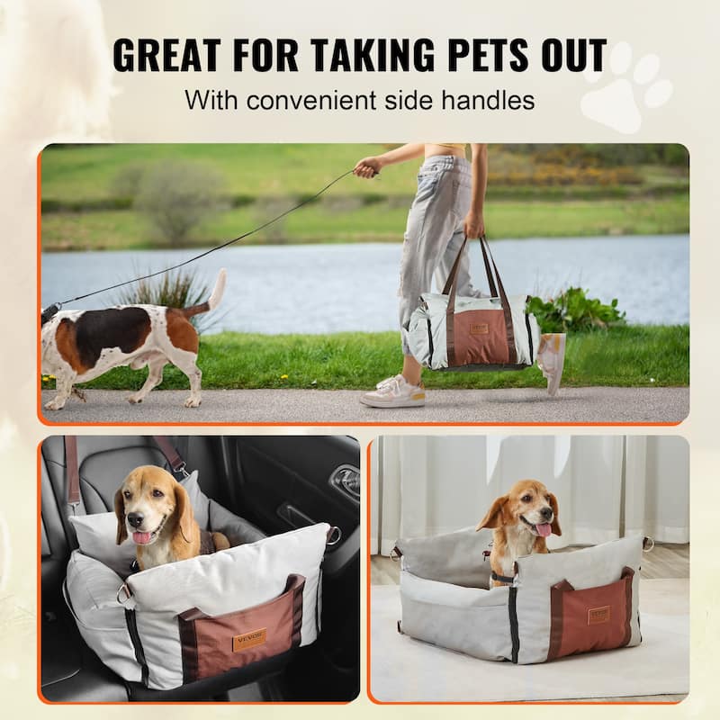 Dog Car Seat, Dog Booster Seat for Car with Side Handles and A Storage Pocket