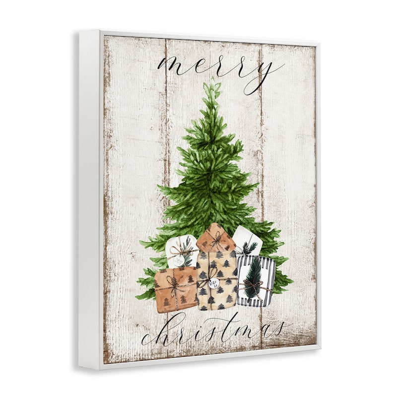Stupell Rustic Distressed Merry Christmas Tree Illustration Framed Wall Art