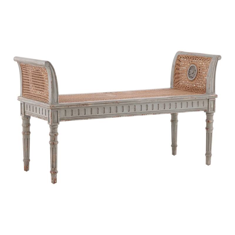 Furniture Classics Castlewood Greige Mahogany Cane Entryway Bench