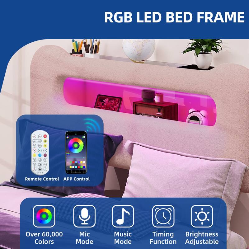 Storage Upholstered Platform Bed with LED Lighting Included