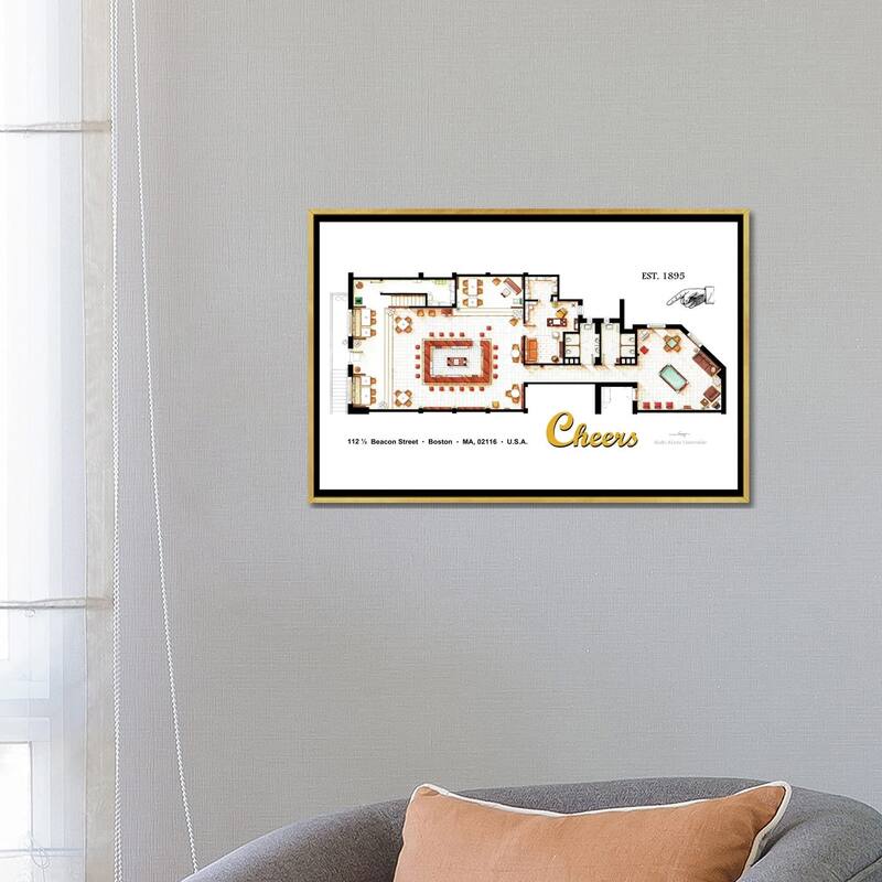 iCanvas "The Bar From Cheers" by TV Floorplans & More Framed Canvas Print