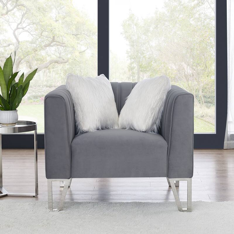 Velvet Sofa Chair Padded Couches with Mirrored Side Trim and Faux