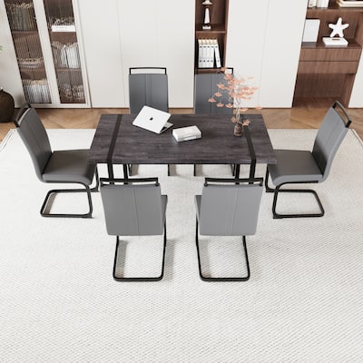 Modern Dining Set with Rectangular MDF Black Table & High Back C-shaped Tube Chairs