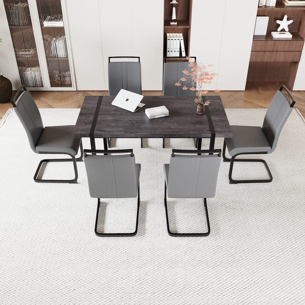 Modern Dining Set with Rectangular MDF Black Table & High Back C-shaped Tube Chairs