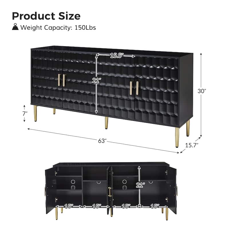 Kaletan 63" Wide Modern Sideboard with Adjustable Shelves by HULALA HOME