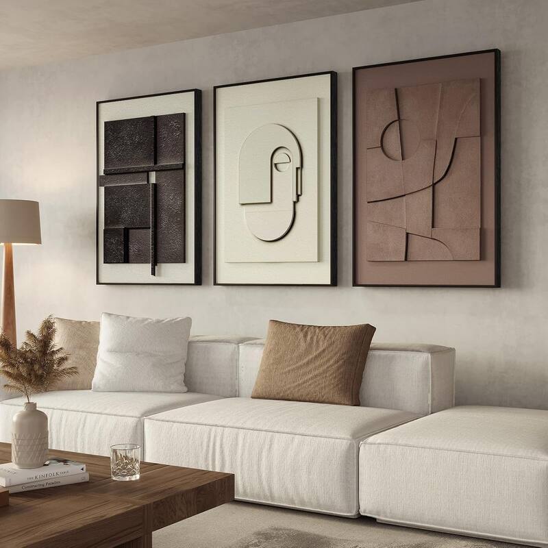 Modern Paintings Artwork for Walls, Black White Brown Geometric - 24 x 36