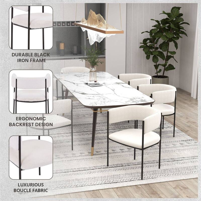 Dining Chair in Leather with Open-Back and Powder Coated Iron Legs Set of 4