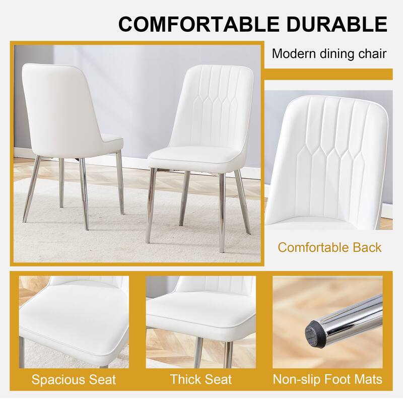 Kitchen Chair Dining Chair Side Chair White Silver Vanity Chair Reception Chair Leather Chair with Metal Legs