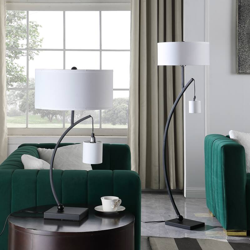 Contemporary Dual Arc Hanging Pendulum Metal Floor Lamp