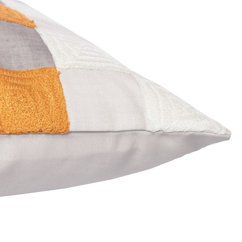 HomeRoots 20" Yellow and Gray Check Throw Pillow With Embroidery