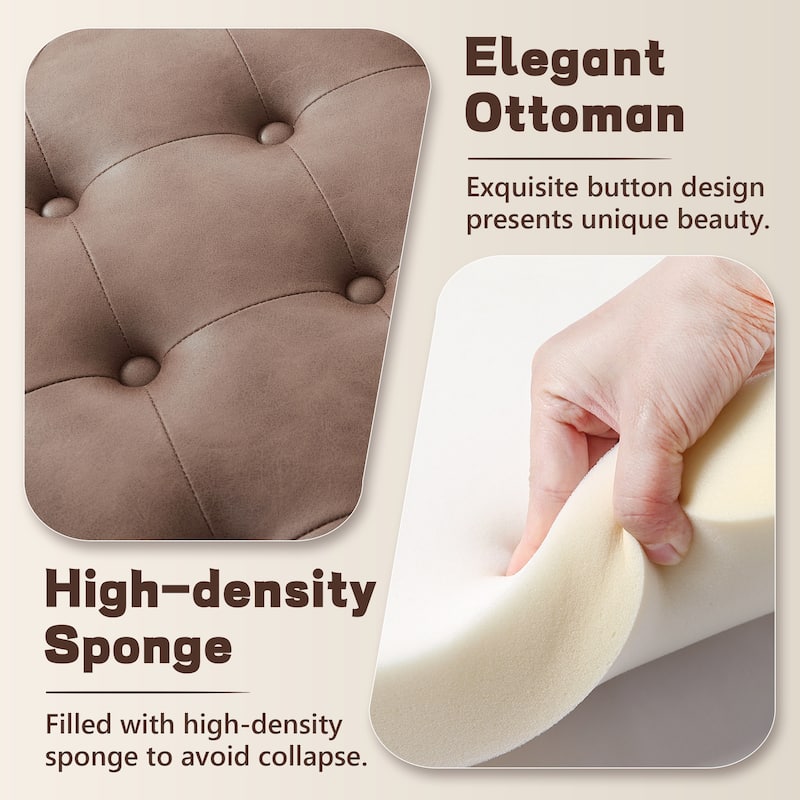 Tufted Round Storage Ottoman, Faux Leather